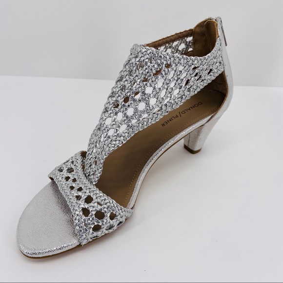 Donald J Pliner Silver Woven Zip Heel Verona Heels - Picture 5 of 8